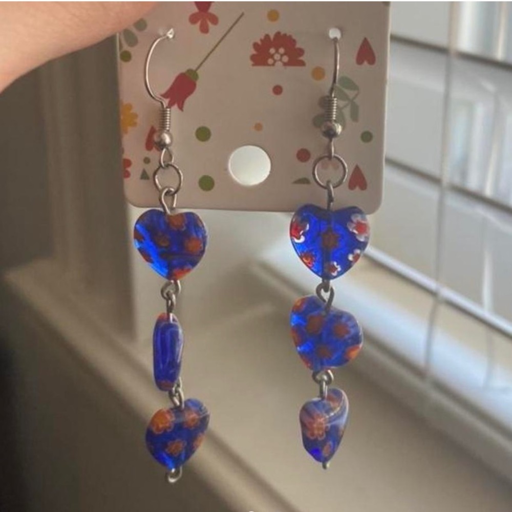Blue heart floral earrings